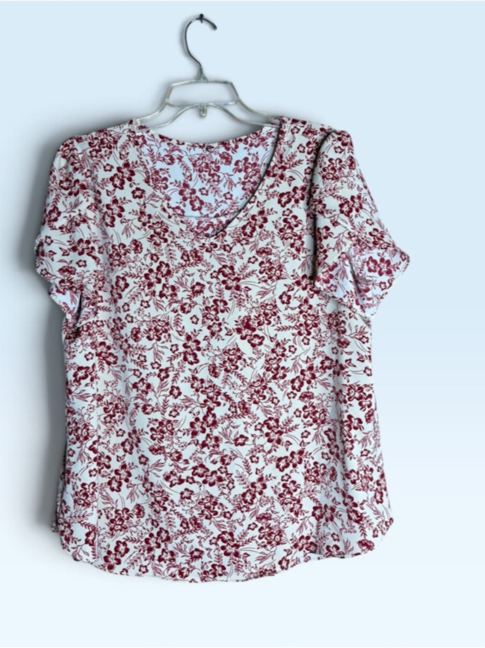 SHEIN Burgundy Floral Short Sleeve Blouse Approx XL 1X 24" Pit to Pit